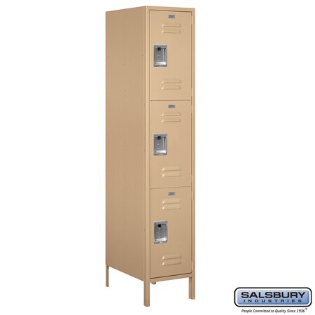Salsbury Industries 3 Tier Metal Locker, 18"Wx78"Hx21"D, 3 Door, Tan, Assembled 18-53161TN-A